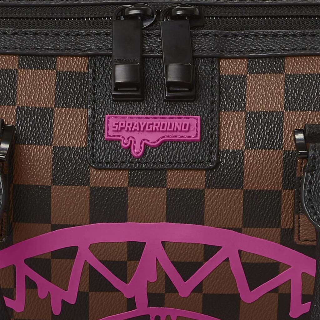 Sprayground Pink Drip Brown Check Mini Duffle